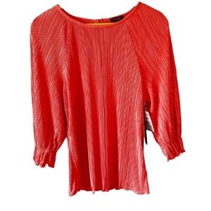 NWT Halogen Coral Orange Micro Pleat 3/4 Sleeve Career Casual Blouse M